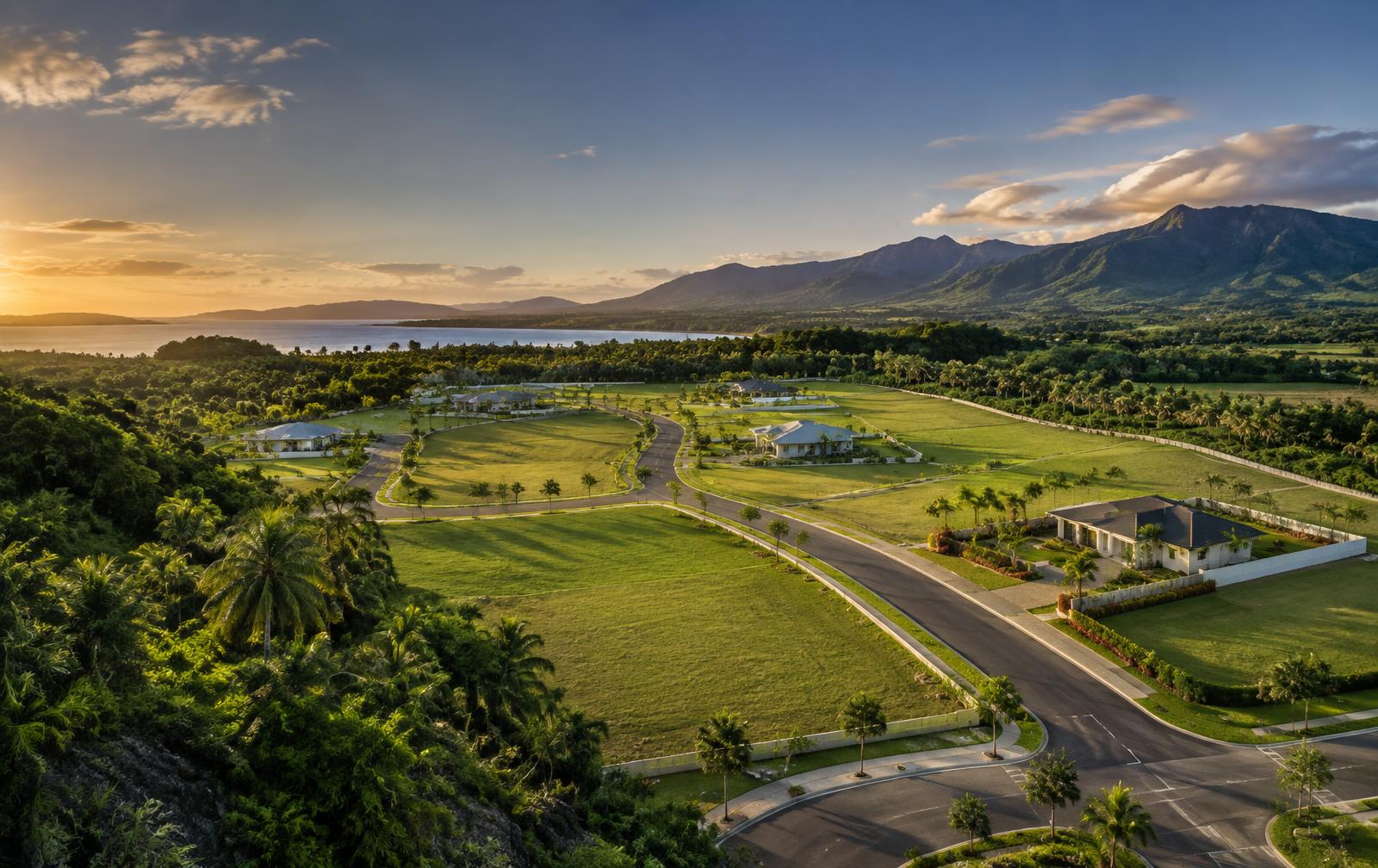 Conceptual aerial view of a premium tropical subdivision